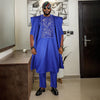 HDAfricanDress African Clothes For Men 2024 Blue Traditional Wear Attire Bazin Riche Agbada 3 Pcs Set 101