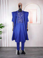 HDAfricanDress African Clothes For Men 2024 Blue Traditional Wear Attire Bazin Riche Agbada 3 Pcs Set 102