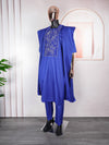 HDAfricanDress African Clothes For Men 2024 Blue Traditional Wear Attire Bazin Riche Agbada 3 Pcs Set 103