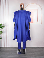 HDAfricanDress African Clothes For Men 2024 Blue Traditional Wear Attire Bazin Riche Agbada 3 Pcs Set 104