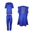 HDAfricanDress African Clothes For Men 2024 Blue Traditional Wear Attire Bazin Riche Agbada 3 Pcs Set 105