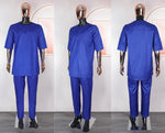 HDAfricanDress African Clothes For Men 2024 Blue Traditional Wear Attire Bazin Riche Agbada 3 Pcs Set 106