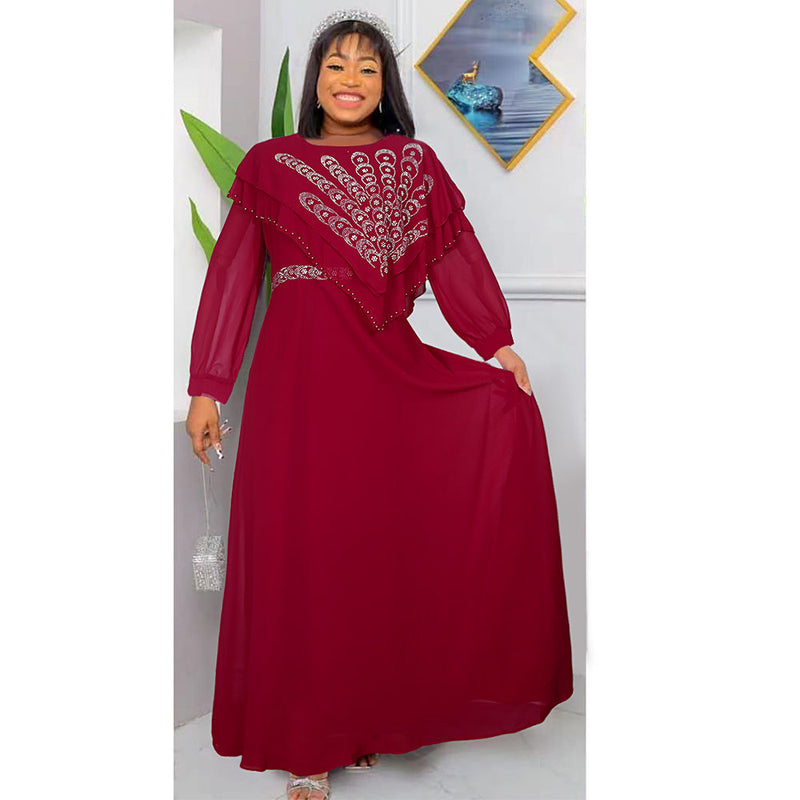 HDAfricanDress Plus Size African Party Dresses For Women 2023 Elegant Kaftan Muslim Dashiki Chiffon 1010