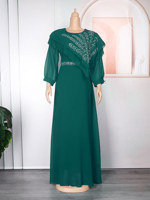 HDAfricanDress Plus Size African Party Dresses For Women 2023 Elegant Kaftan Muslim Dashiki Chiffon 1013
