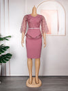 HDAfricanDress African Dress For Women 2023 Lace Sleeve Beads Slim Bodycon Elegant Dress 102