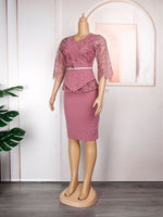HDAfricanDress African Dress For Women 2023 Lace Sleeve Beads Slim Bodycon Elegant Dress 103