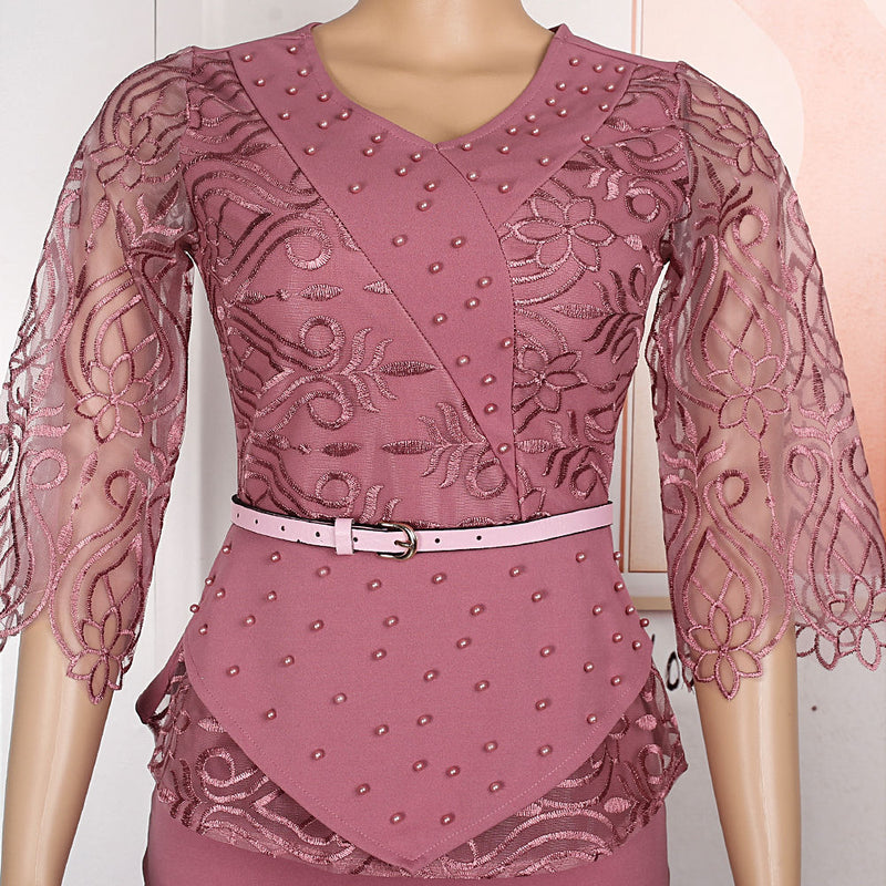 HDAfricanDress African Dress For Women 2023 Lace Sleeve Beads Slim Bodycon Elegant Dress 106