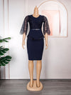 HDAfricanDress African Dress For Women 2023 Lace Sleeve Beads Slim Bodycon Elegant Dress 1010