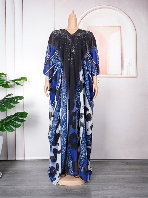 HDAfricanDress African Print Long Dress For Women Plus Size 2023 Summer Chiffon Maxi Robe Abayas 102