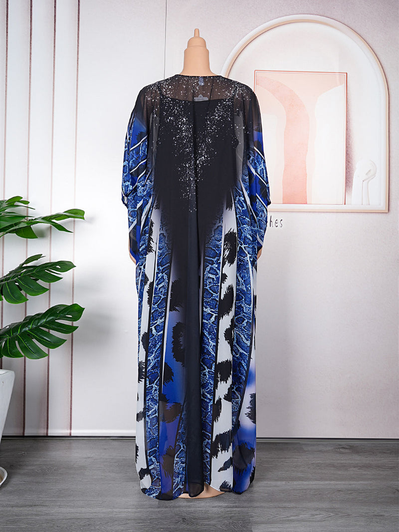 HDAfricanDress African Print Long Dress For Women Plus Size 2023 Summer Chiffon Maxi Robe Abayas 105