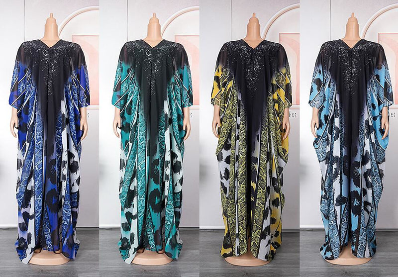 HDAfricanDress African Print Long Dress For Women Plus Size 2023 Summer Chiffon Maxi Robe Abayas 108