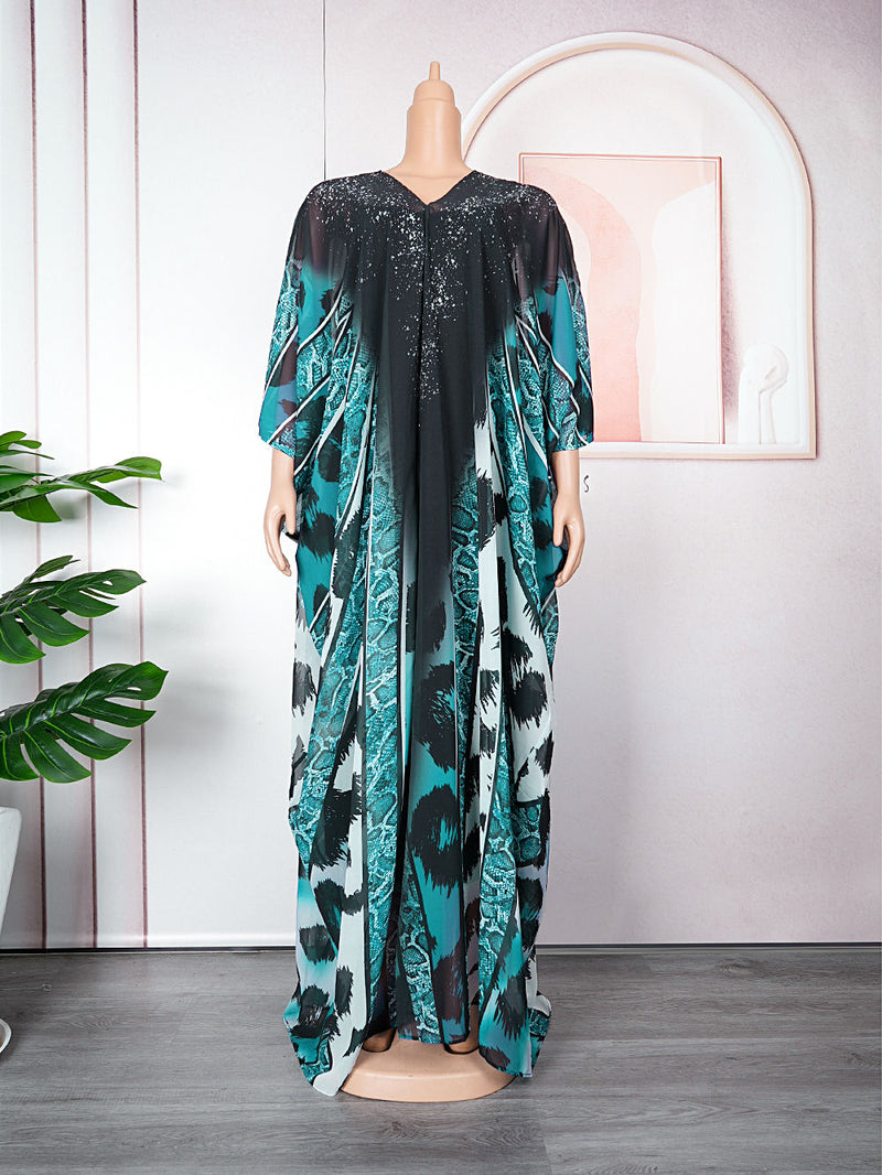 HDAfricanDress African Print Long Dress For Women Plus Size 2023 Summer Chiffon Maxi Robe Abayas 1010