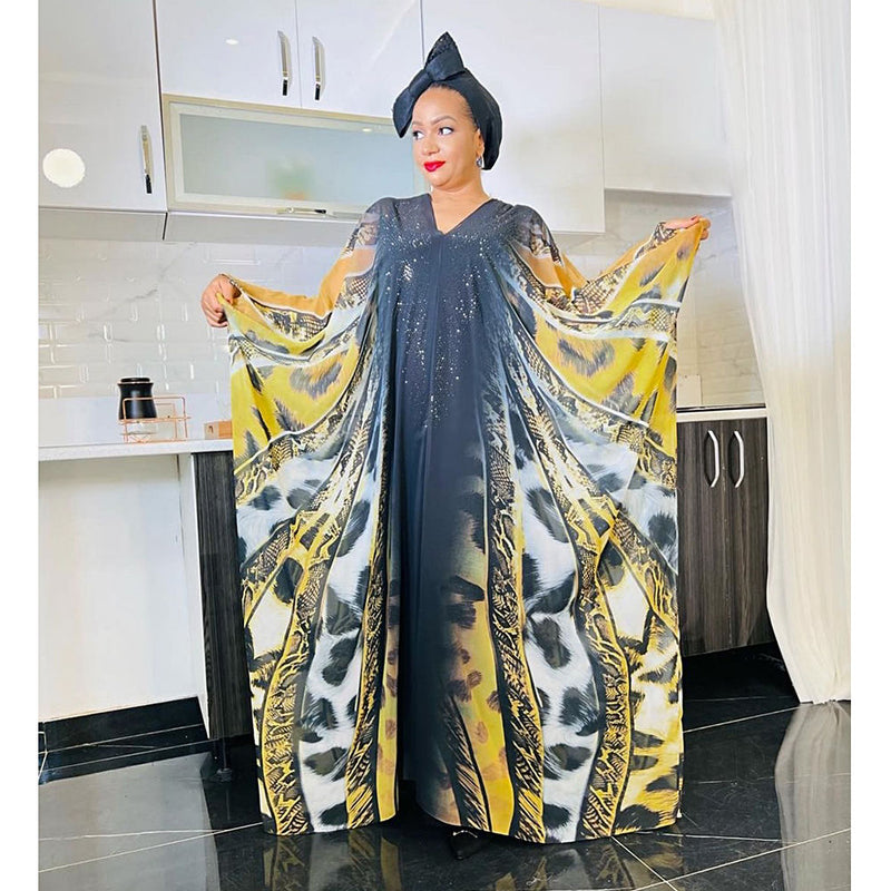 HDAfricanDress African Print Long Dress For Women Plus Size 2023 Summer Chiffon Maxi Robe Abayas 1011