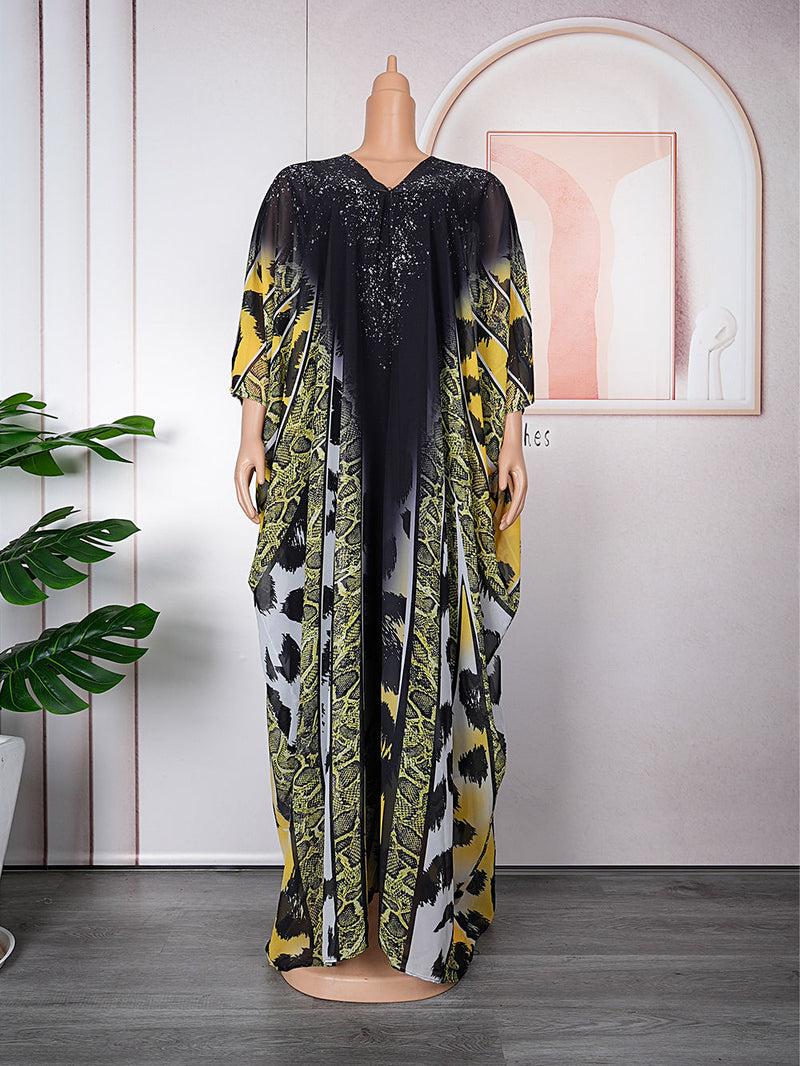 HDAfricanDress African Print Long Dress For Women Plus Size 2023 Summer Chiffon Maxi Robe Abayas 1012