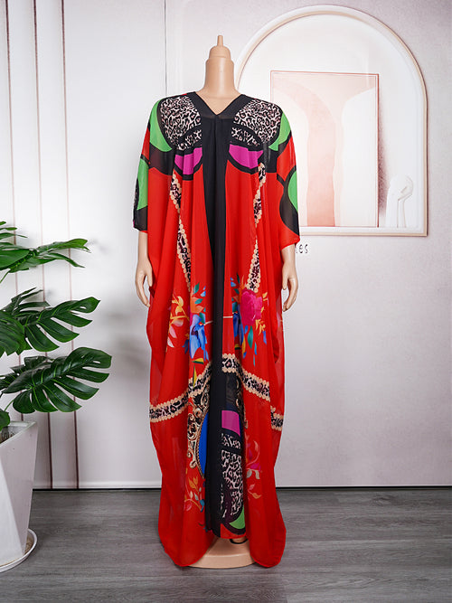 HDAfricanDress Plus Size African Women Clothes 2023 New Summer Print Kaftan Chiffon Long Dress 102