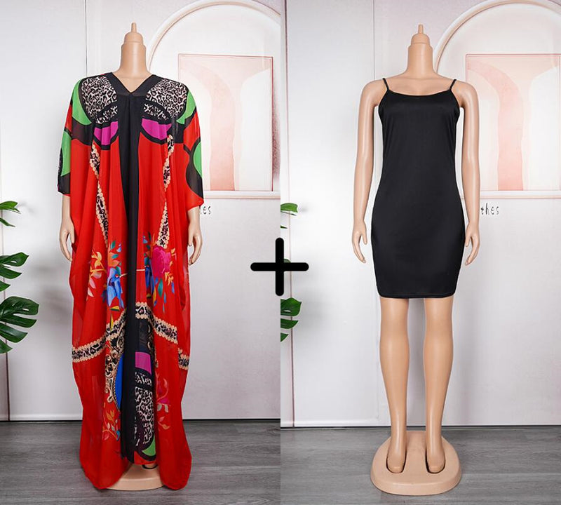 HDAfricanDress Plus Size African Women Clothes 2023 New Summer Print Kaftan Chiffon Long Dress 103