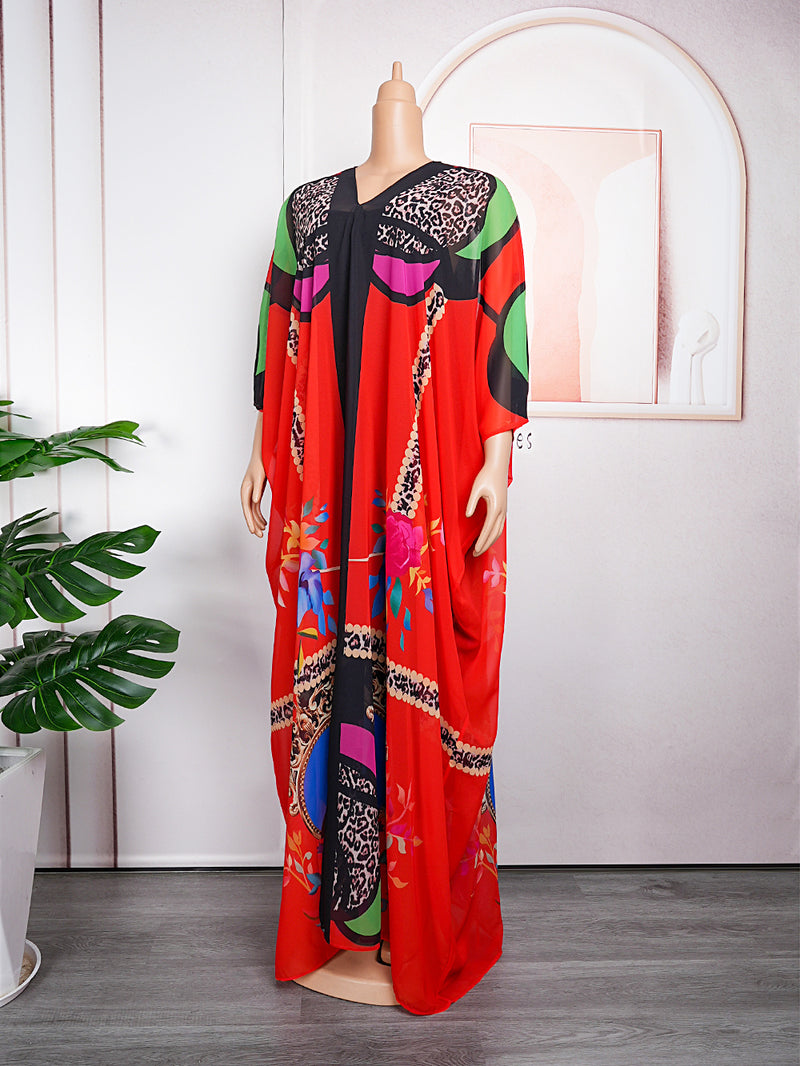 HDAfricanDress Plus Size African Women Clothes 2023 New Summer Print Kaftan Chiffon Long Dress 104