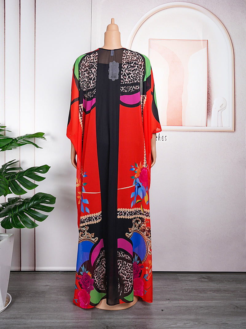 HDAfricanDress Plus Size African Women Clothes 2023 New Summer Print Kaftan Chiffon Long Dress 105