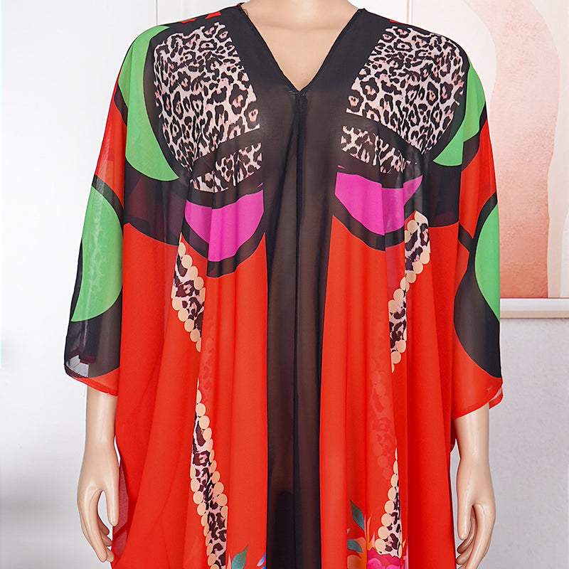 HDAfricanDress Plus Size African Women Clothes 2023 New Summer Print Kaftan Chiffon Long Dress 106