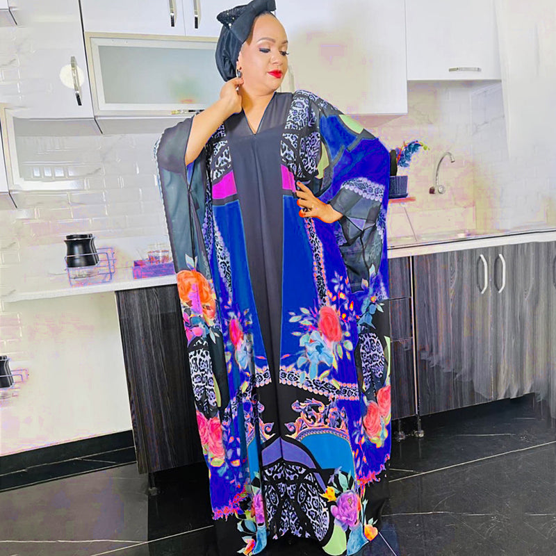 HDAfricanDress Plus Size African Women Clothes 2023 New Summer Print Kaftan Chiffon Long Dress 108