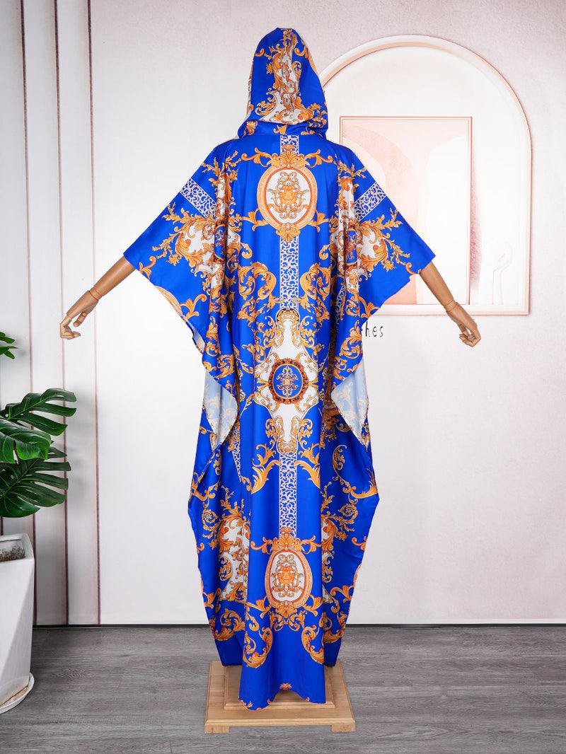 HDAfricanDress African Dresses For Women Muslim Print Boubou Dashiki Abayas Kaftan Hooded Robe 2024 104