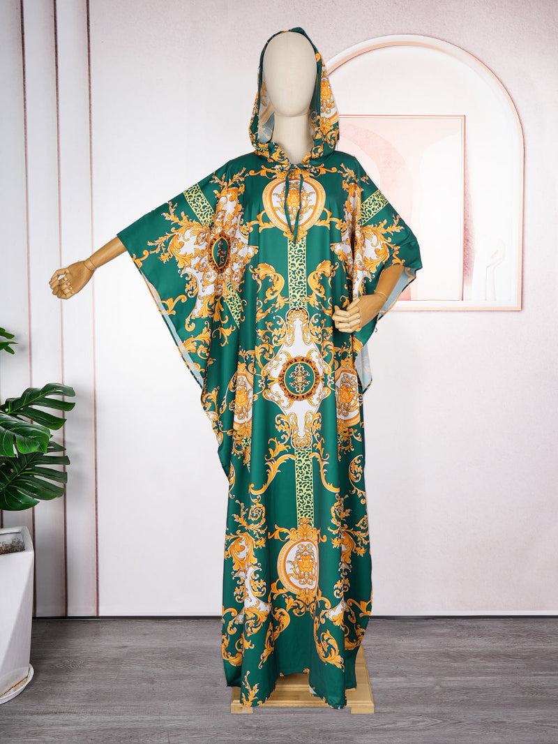 HDAfricanDress African Dresses For Women Muslim Print Boubou Dashiki Abayas Kaftan Hooded Robe 2024 1013