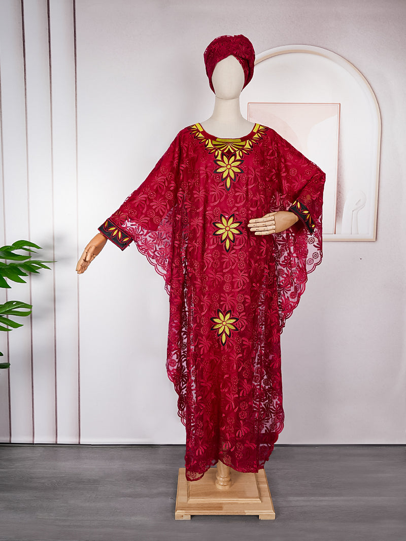 HDAfricanDress African Dresses For Women Muslim Lace Boubou Dashiki Ankara Outfits Gown With Headtie 602