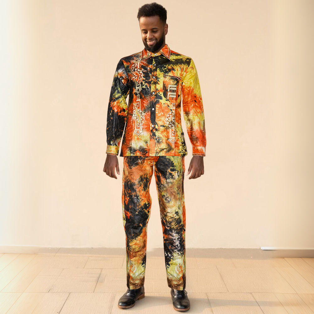 HDAfricanDress African Men Top Pant 2 Pieces Set Tie Dye Broderie Model Homme 2024 New Party Clothes 101