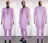 HDAfricanDress 2024 African Men New Purple Boubou Bazin Agbada Homme Wedding Party Clothing 106