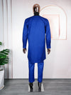 HDAfricanDress 2024 New Arrivals Blue And White Boubou Agbada African Men Top Pant 2 Pieces Set 104