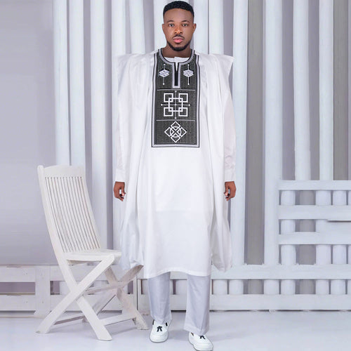 HDAfricanDress African Men 2024 White Shirt Pant Robe Broderie Boubou Agbada Party Clothes 101