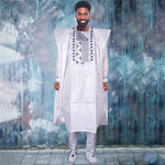 HDAfricanDress African Clothes For Men 2024 Bazin White Ensemble Boubou 3 PCS Set Agbada Homme 101