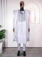 HDAfricanDress African Clothes For Men 2024 Bazin White Ensemble Boubou 3 PCS Set Agbada Homme 102