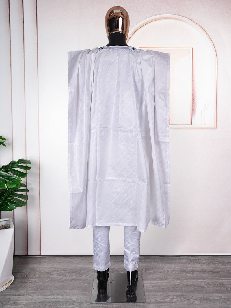 HDAfricanDress African Clothes For Men 2024 Bazin White Ensemble Boubou 3 PCS Set Agbada Homme 104