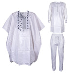 HDAfricanDress African Clothes For Men 2024 Bazin White Ensemble Boubou 3 PCS Set Agbada Homme 105