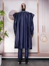 HDAfricanDress African Clothes For Men Bazin Dashiki Dark Blue Robe Shirt Pants 3 PCS Set Wedding Party 104