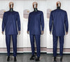HDAfricanDress African Clothes For Men Bazin Dashiki Dark Blue Robe Shirt Pants 3 PCS Set Wedding Party 106