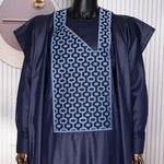 HDAfricanDress African Clothes For Men Bazin Dashiki Dark Blue Robe Shirt Pants 3 PCS Set Wedding Party 107