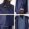 HDAfricanDress African Clothes For Men Bazin Dashiki Dark Blue Robe Shirt Pants 3 PCS Set Wedding Party 109