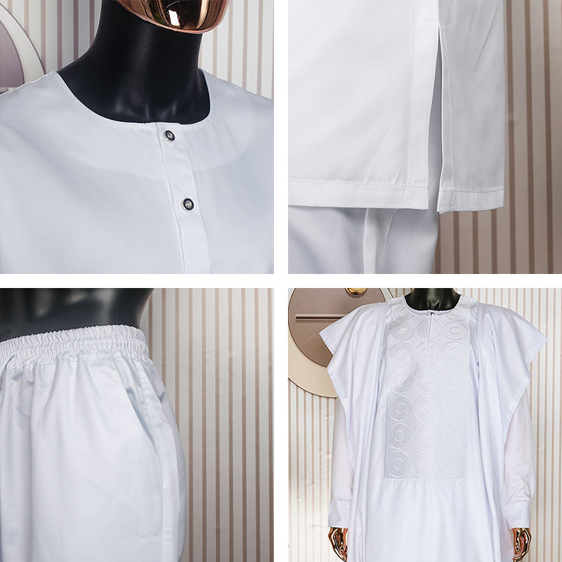 HDAfricanDress African Clothes For Men High Quality Embroidery White Shirt Pant 3 Pcs Set Robe 109