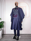 HDAfricanDress African Dashiki Clothes For Men 2024 Bazin Riche Dark Blue 3 PCS Set Wedding Party Clothing 103