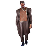 HDAfricanDress 2024 African Men New Boubou Shirt Pant Set Coffee Bazin Riche Embroidery Dashiki Clothing 101