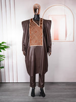 HDAfricanDress 2024 African Men New Boubou Shirt Pant Set Coffee Bazin Riche Embroidery Dashiki Clothing 102