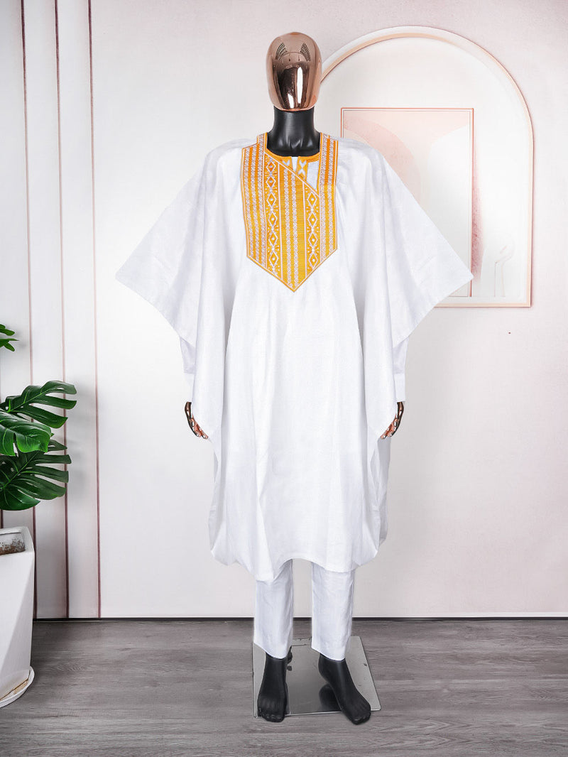 HDAfricanDress African Clothes For Men 2024 Embroidery White Shirt Pant 3 Pcs Set Muslim Robe Dashiki 102