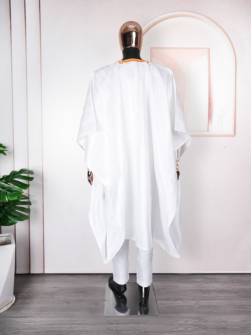HDAfricanDress African Clothes For Men 2024 Embroidery White Shirt Pant 3 Pcs Set Muslim Robe Dashiki 104