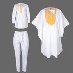 HDAfricanDress African Clothes For Men 2024 Embroidery White Shirt Pant 3 Pcs Set Muslim Robe Dashiki 106