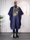 HDAfricanDress African Men 2024 New Rich Bazin Original Embroidery Dark Blue Shirt Pant 3 PCS Set 102