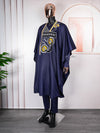 HDAfricanDress African Men 2024 New Rich Bazin Original Embroidery Dark Blue Shirt Pant 3 PCS Set 103