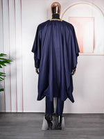 HDAfricanDress African Men 2024 New Rich Bazin Original Embroidery Dark Blue Shirt Pant 3 PCS Set 104