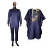 HDAfricanDress African Men 2024 New Rich Bazin Original Embroidery Dark Blue Shirt Pant 3 PCS Set 105
